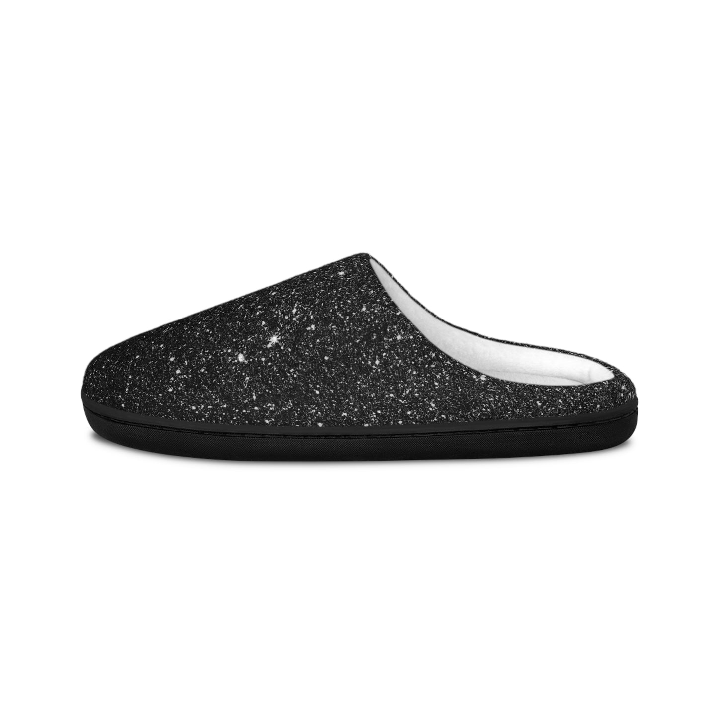 Black White Speckled Men's Indoor Slippers for Boy, Black Winter Cozy House Shoe