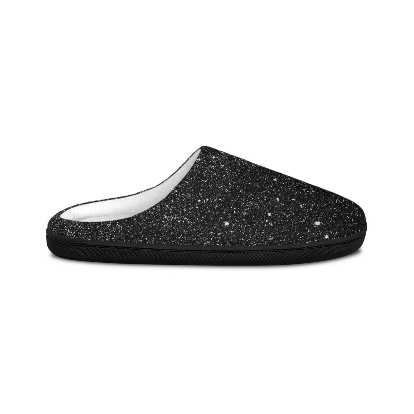 Black White Speckled Men's Indoor Slippers for Boy, Black Winter Cozy House Shoe