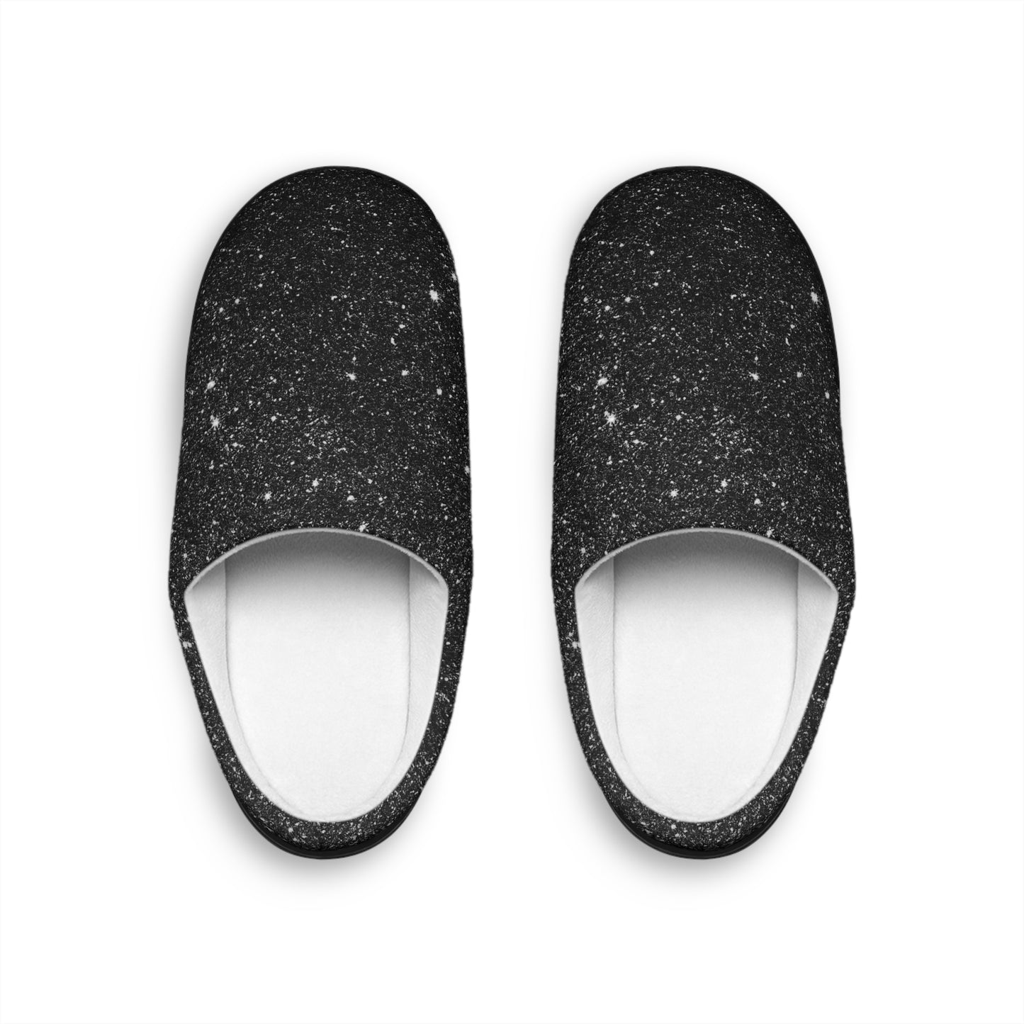 Black White Speckled Men's Indoor Slippers for Boy, Black Winter Cozy House Shoe