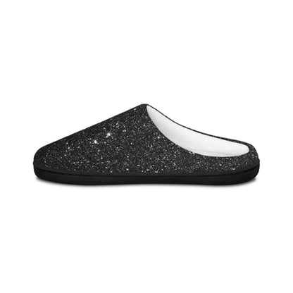 Black White Speckled Men's Indoor Slippers for Boy, Black Winter Cozy House Shoe